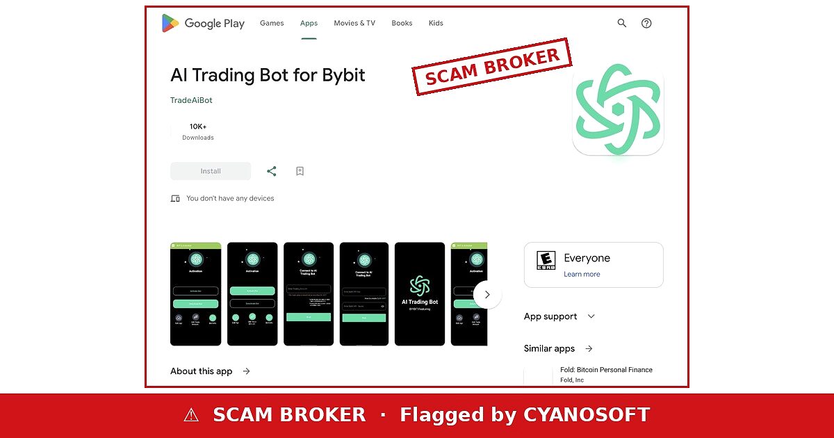 AI Trading Bot for Bybit Google Play listing flagged by CYANOSOFT
