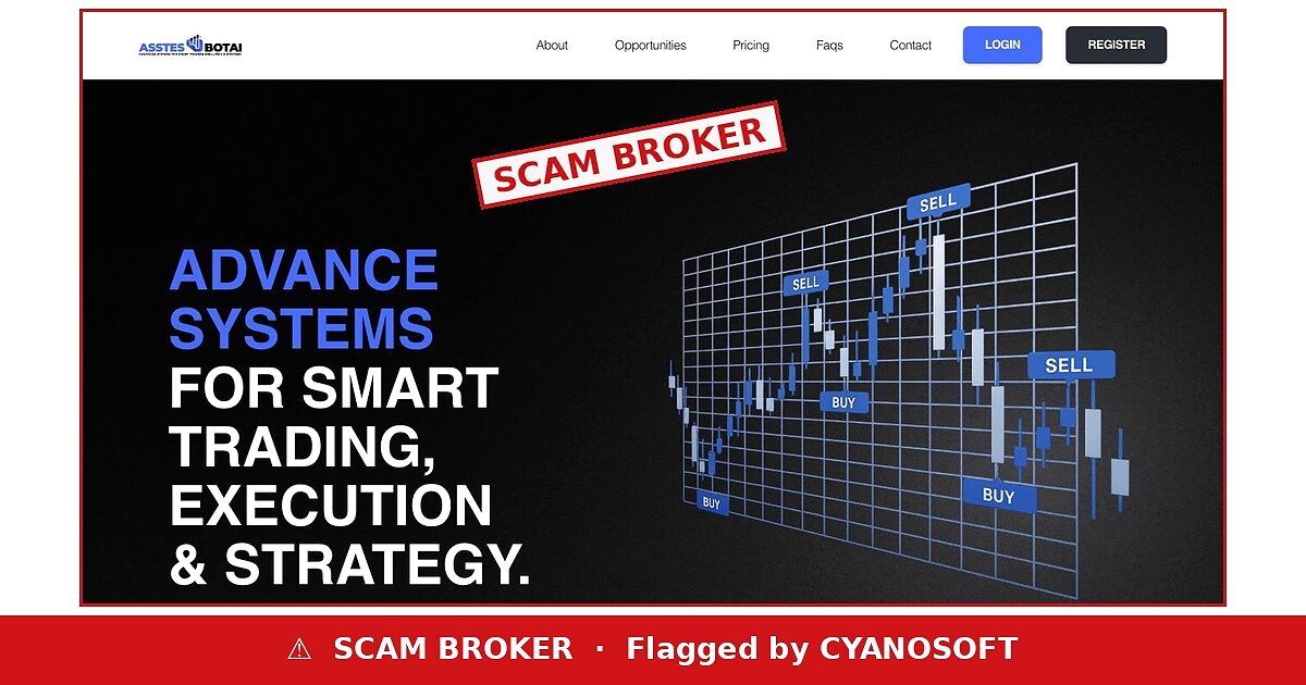 Asstes Botai website stamped SCAM BROKER, flagged by CYANOSOFT