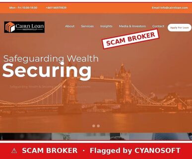 Cairn Loan Investments website — flagged by CYANOSOFT