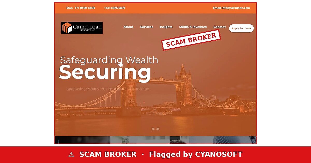Cairn Loan Investments website — flagged by CYANOSOFT