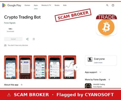 Crypto Trading Bot Google Play listing flagged by CYANOSOFT