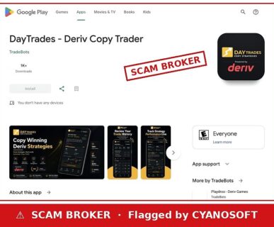 DayTrades Google Play listing flagged by CYANOSOFT