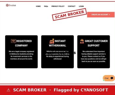 Evulus website — flagged by CYANOSOFT