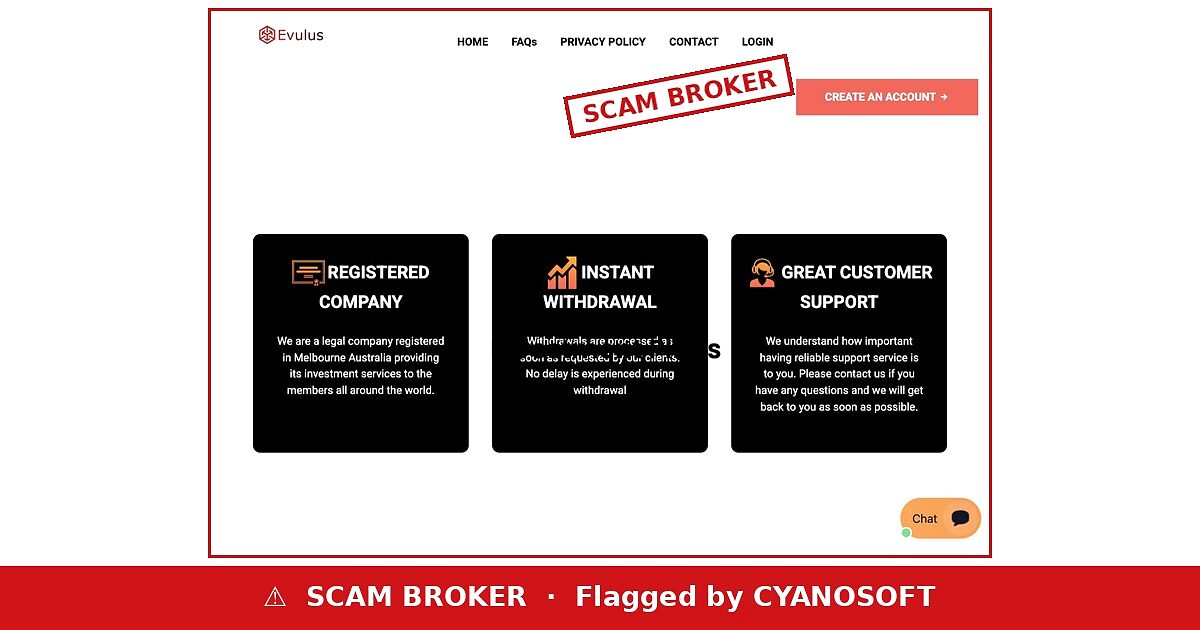 Evulus website — flagged by CYANOSOFT