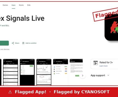 Forex Signals Live listing on Google Play flagged by Cyanosoft