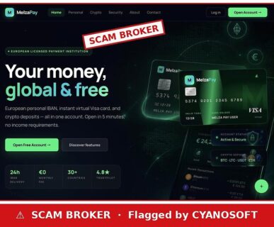 MelzaPay website — flagged by CYANOSOFT