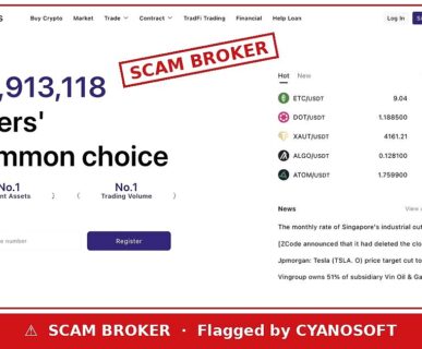 MetaComp.US website flagged as a scam broker by Cyanosoft