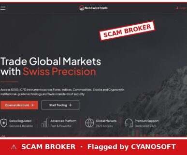 NeoSwissTrade website, flagged by CYANOSOFT