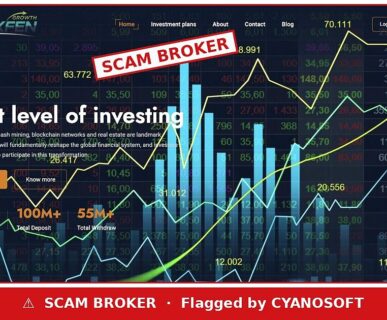 Nexfen Growth website flagged as a scam broker by Cyanosoft