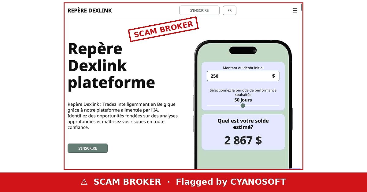 Repère Dexlink — flagged by Cyanosoft