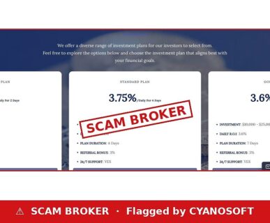 Trust Trade Capital flagged as a scam broker by CYANOSOFT