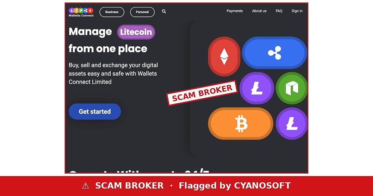 Walletts Connect website — flagged by CYANOSOFT