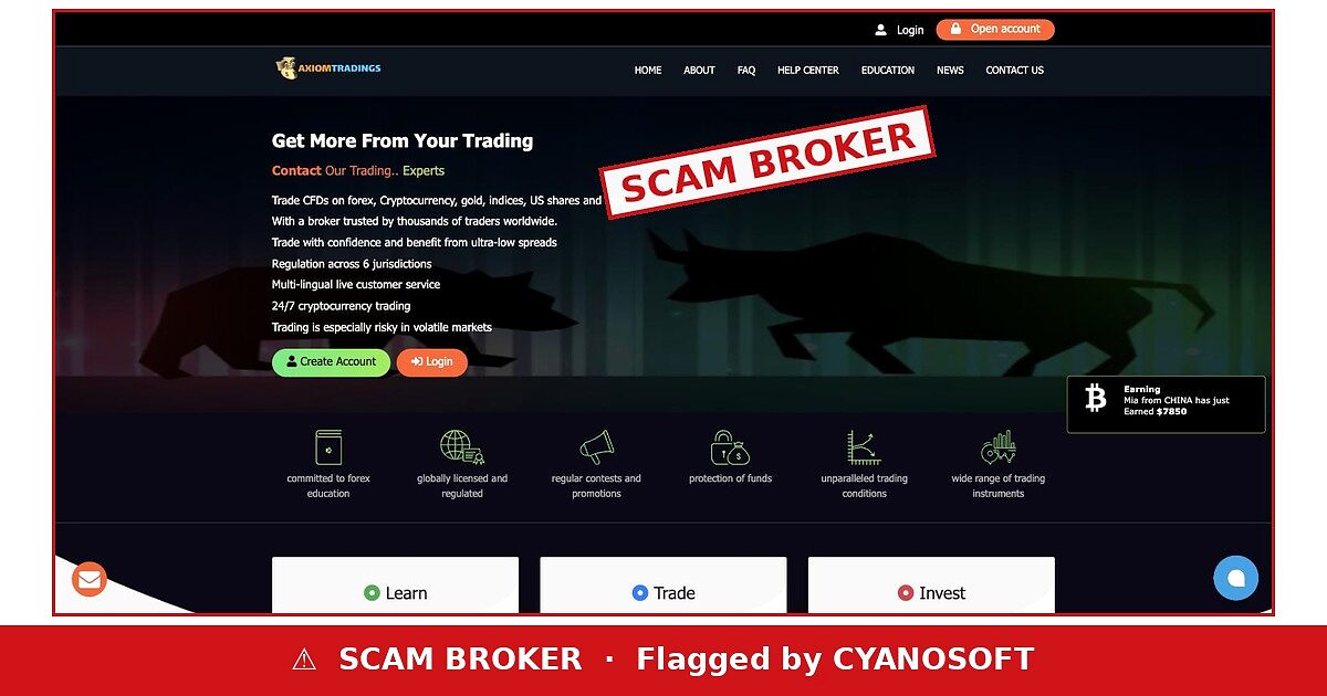 Axiomtradings flagged as scam broker