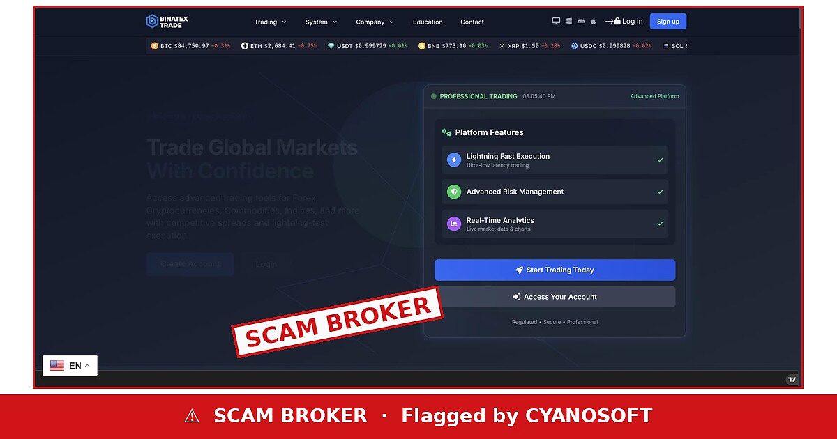 Binatex Trades flagged as scam broker