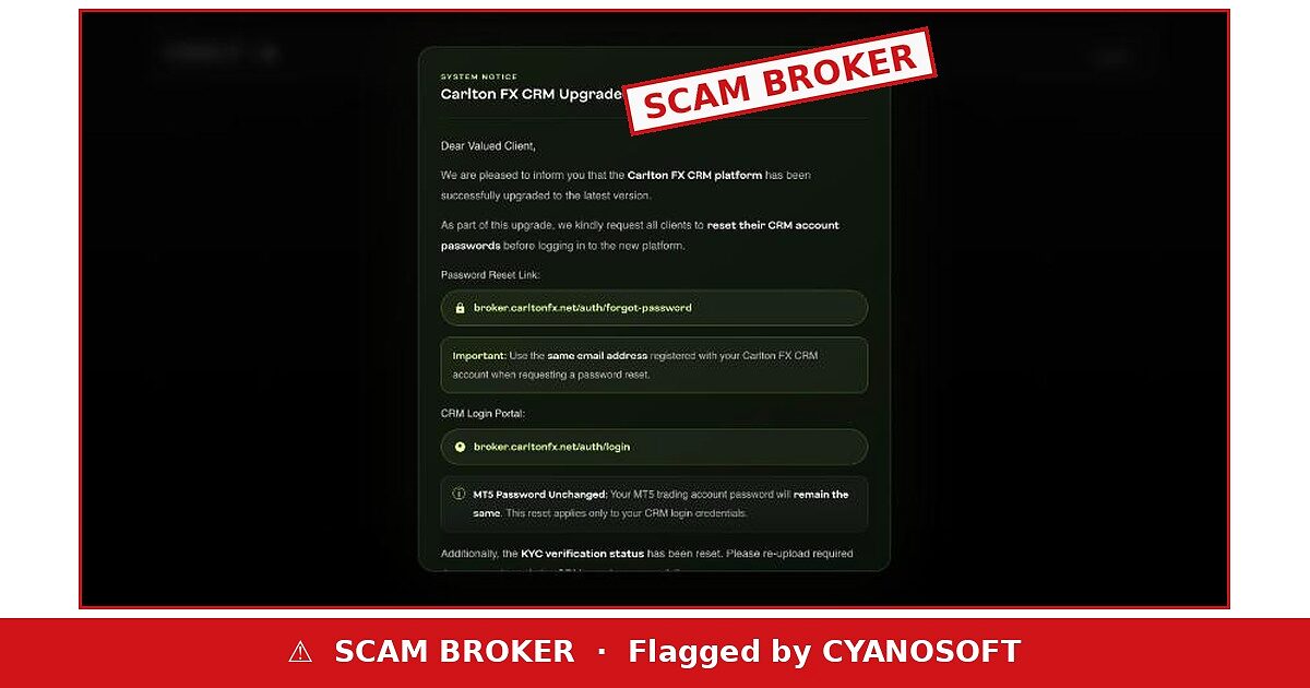 Carlton FX scam broker warning