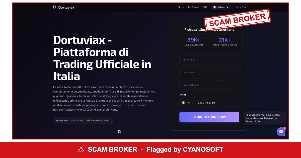 Dortuviax — flagged scam broker