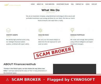 Financecresthub flagged as scam broker