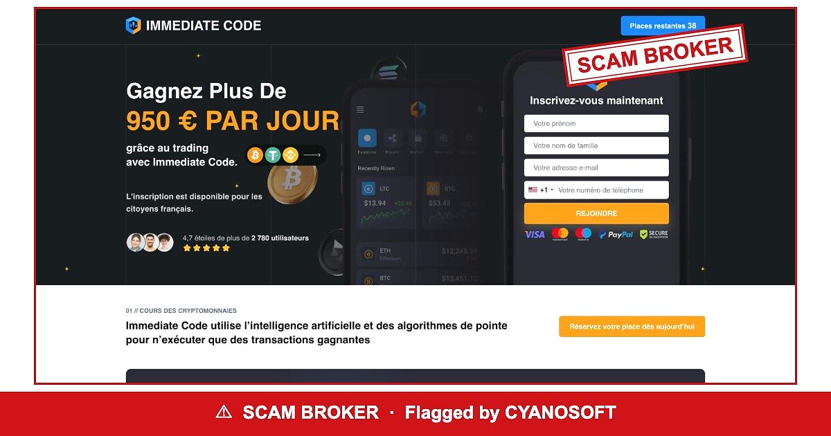 Immediate Code — flagged scam broker