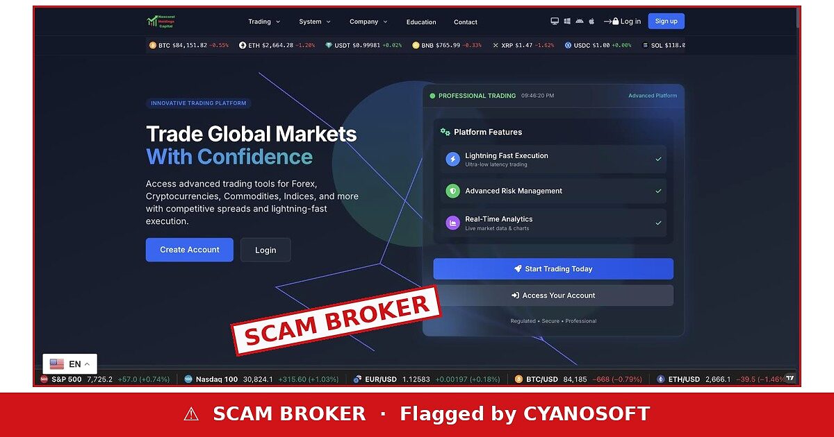 Nexcorel Holdings Capital flagged as scam broker