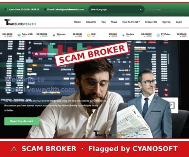 Trade Live Wealth flagged as scam broker