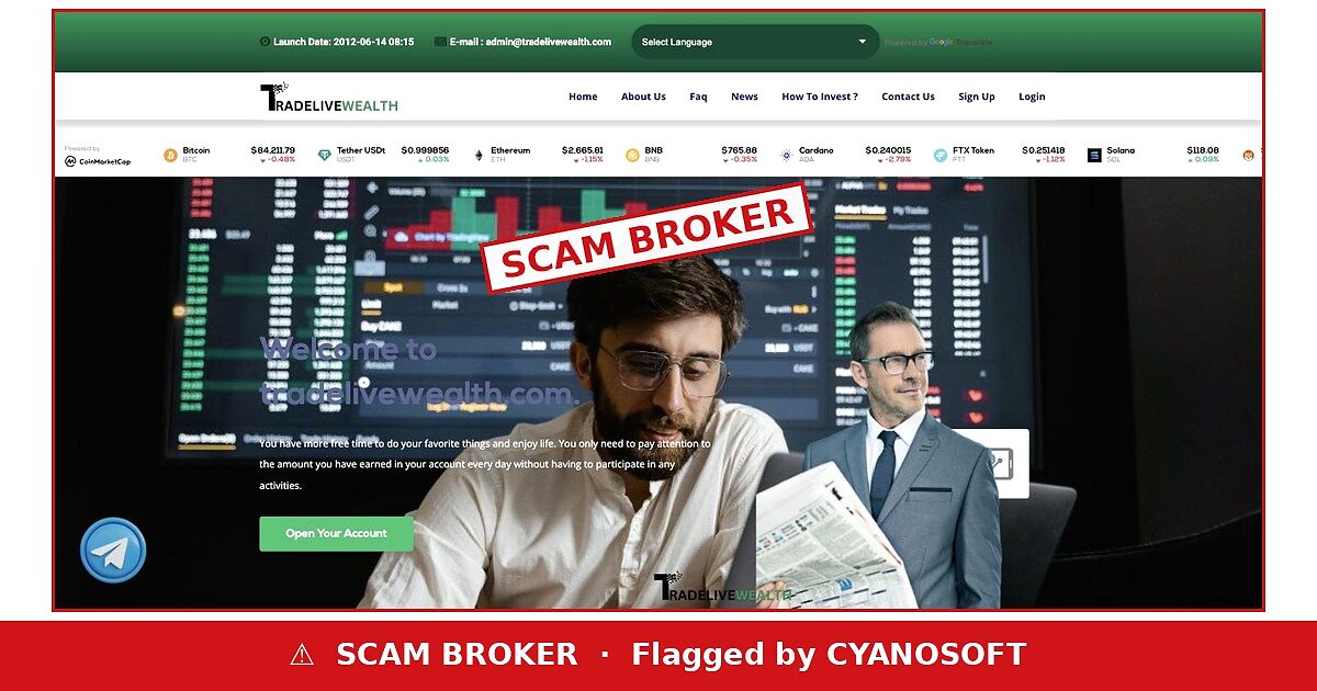 Trade Live Wealth flagged as scam broker